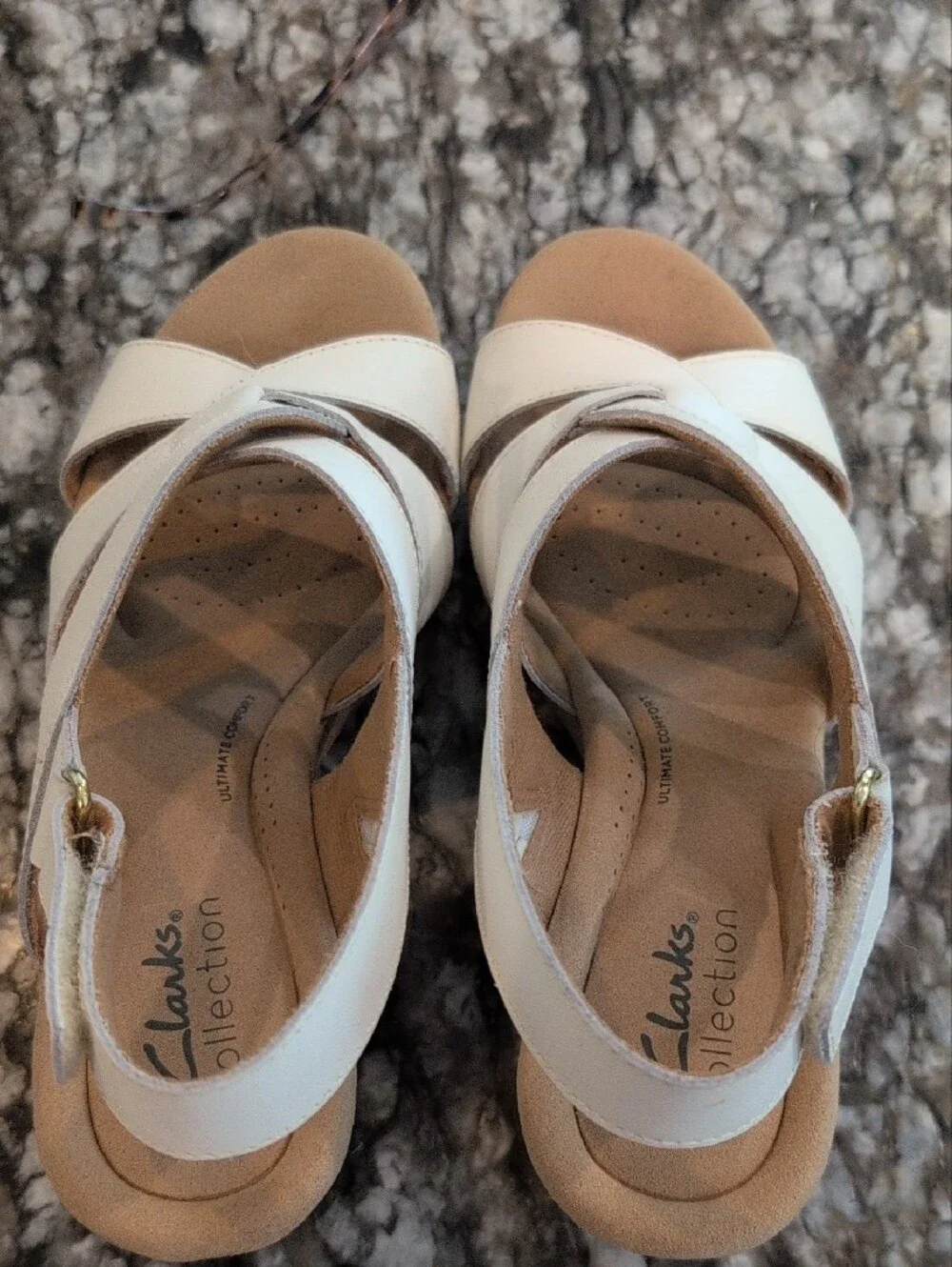 Clarks White Leather Cork Wedge Sandals - Perfect For Summer!